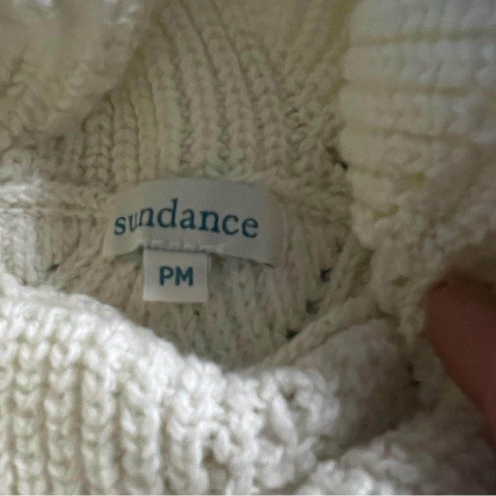 Sundance Champlain Turtleneck Cotton Silk Blend Scallop Hem Sweater Off White - Picture 5 of 9